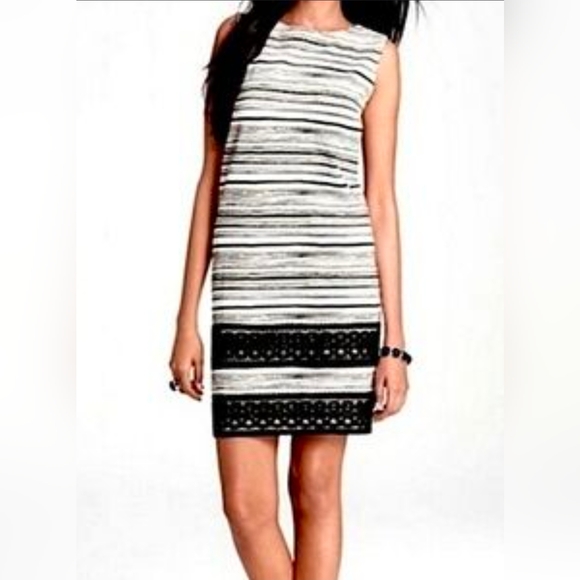 Ann Taylor Dresses & Skirts - Ann Taylor Striped Shift Black & White Sleeveless Dress Stretchy sz 6 Lace Scoop